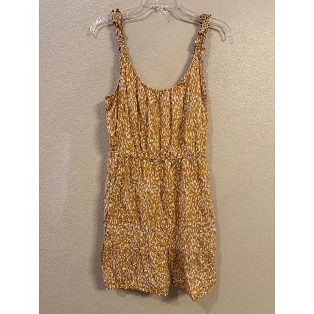 Banana Republic Womens Medium Mustard Yellow Abstract Print Ruffle Romper Cotton